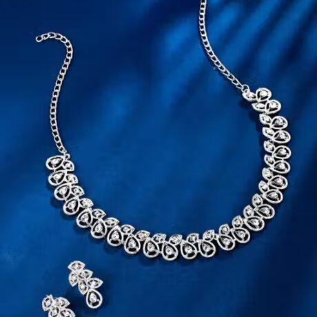 Rhodium Plated Jewellery Set with White Austrian Diamond